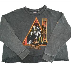 Def Leppard Japan Tour Junk Food Crop Raw Hem Sweatshirt Womens XXL Band Top